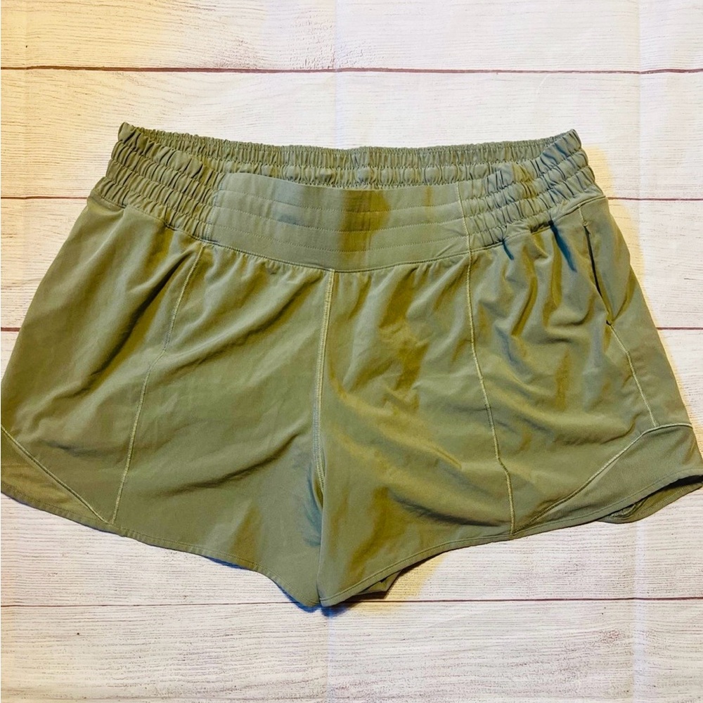 Lululemon hotty hot 4” Army Green running shorts size 12 long
